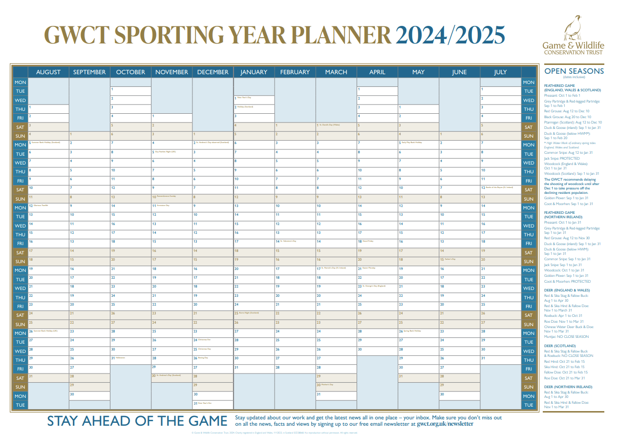 2024-25 GWCT Sporting Wall Planner