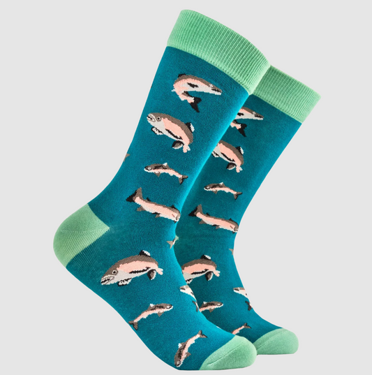 Salmon Leaping Bamboo Socks by Socktopus