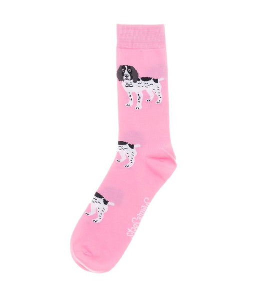 Pink Socks with Black & White spaniels by ShuttleSocks