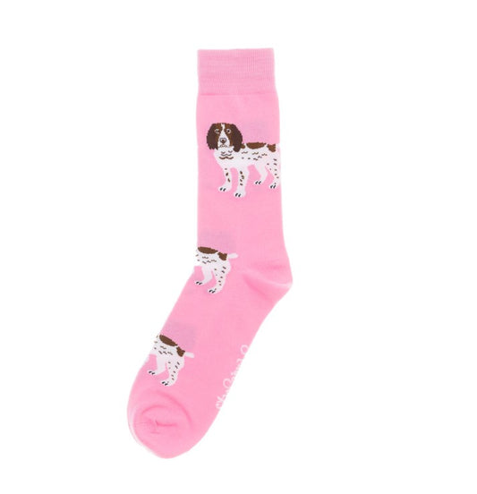 Pink Socks with Brown & White spaniels by ShuttleSocks